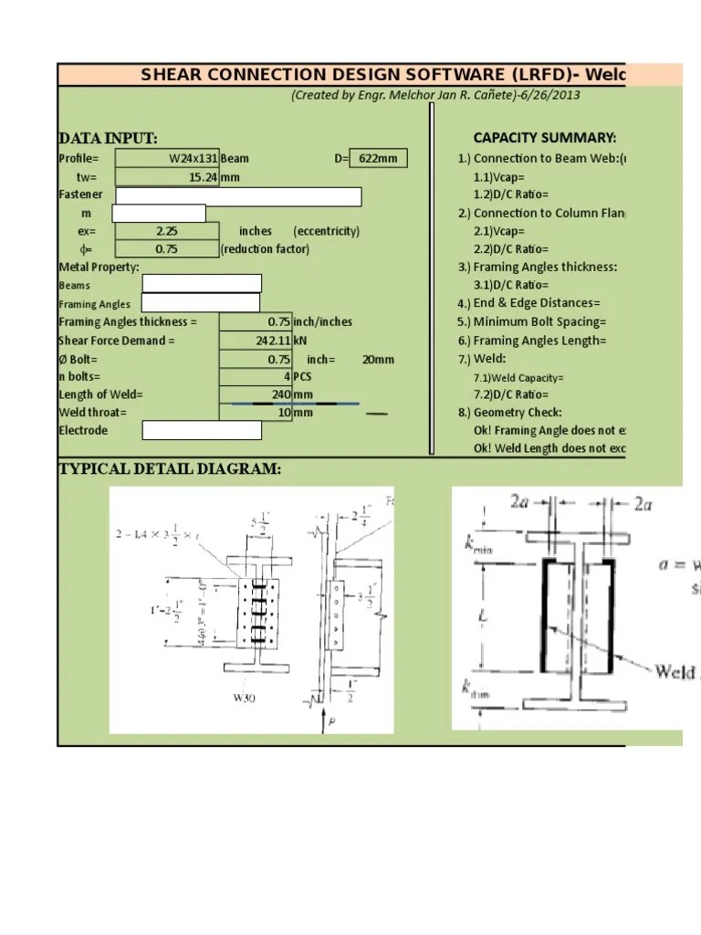 Simple Shear Connection Design | PDF | Screw | Welding