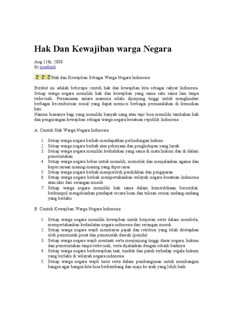 Hak Dan Kewajiban Warga Negara | PDF