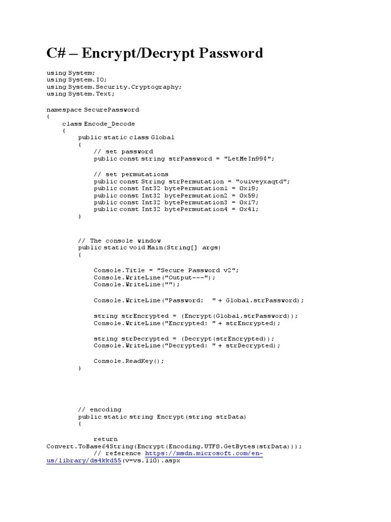 C# Encryption And Decryption Of Strings Using AES Algorithm With ...