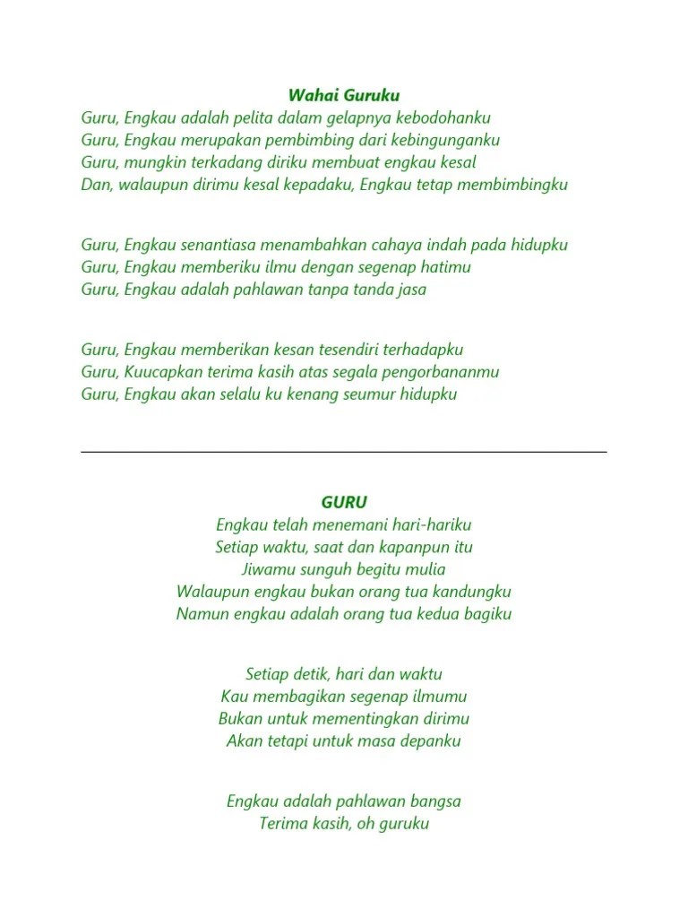 Ialah guru yang mendidik ku. Puisi Tentang Guru Pdf