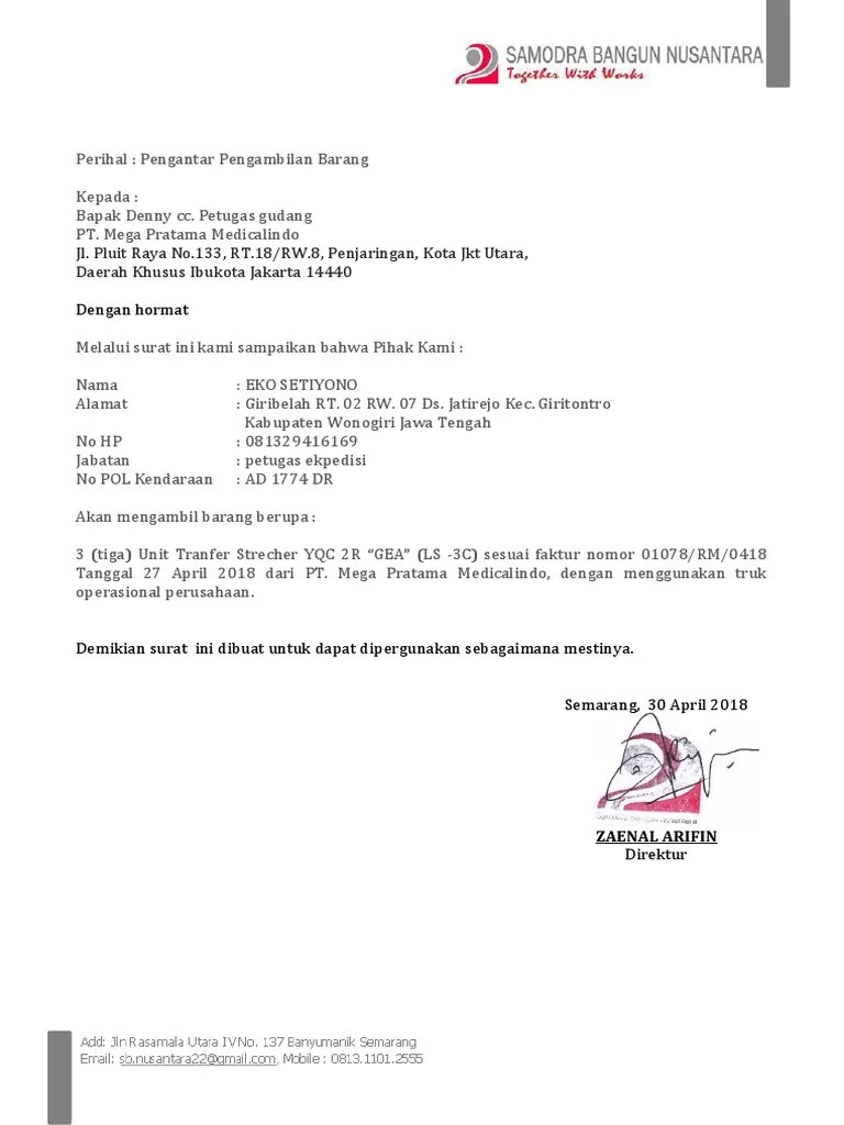 Contoh surat kuasa mengambil barang kendaraan roda empat. Surat Kuasa Pengambilan Barang Pdf