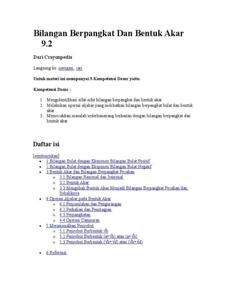 Untuk a bilangan real, m dan n bilangan bulat positif, perpangkatan bilangan berpangkat dapat dinyatakan sebagai berikut. Bilangan Berpangkat Dan Bentuk Akar 9 Pdf
