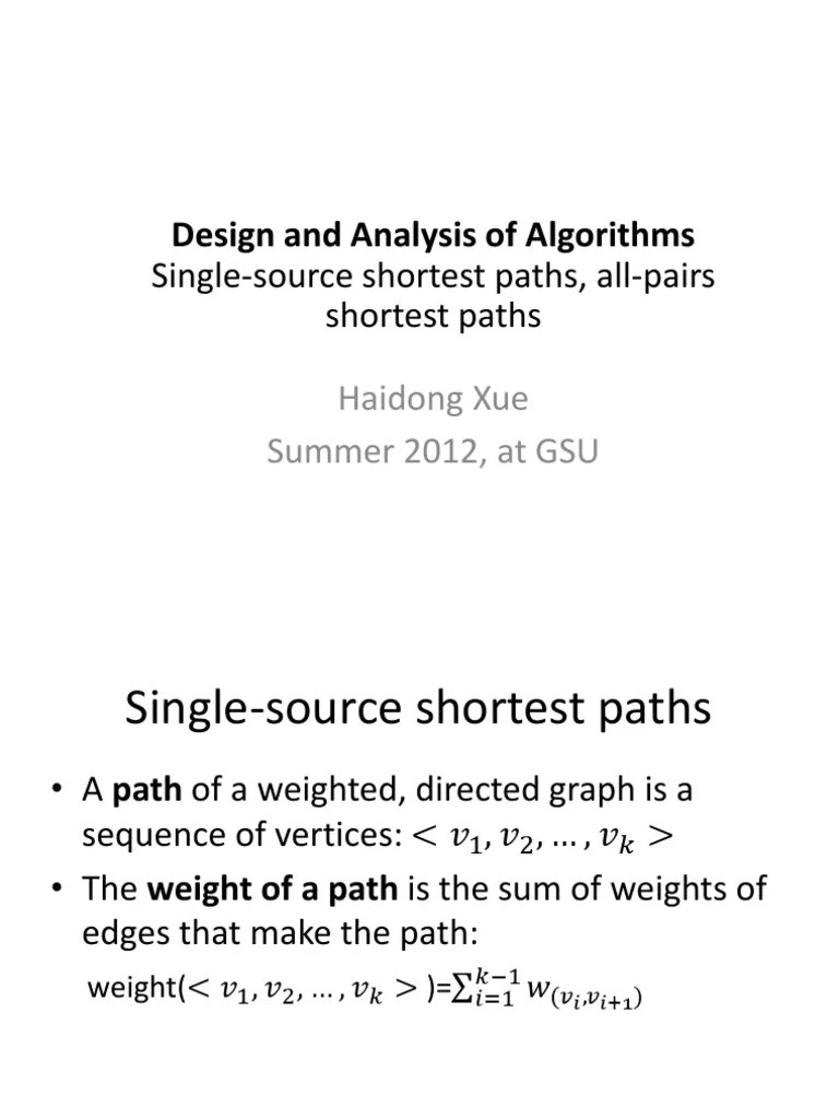 Lecture 11B - Single Source Shortest Paths, All Pairs Shortest Paths ...