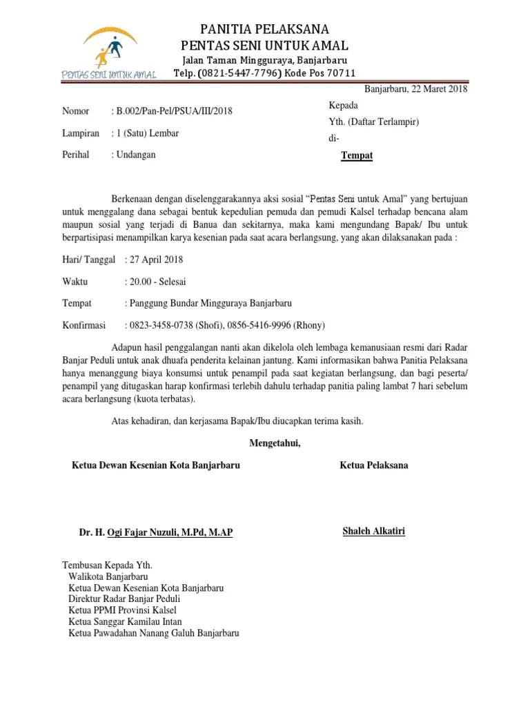 Surat Undangan Pentas Seni Untuk Amal | PDF