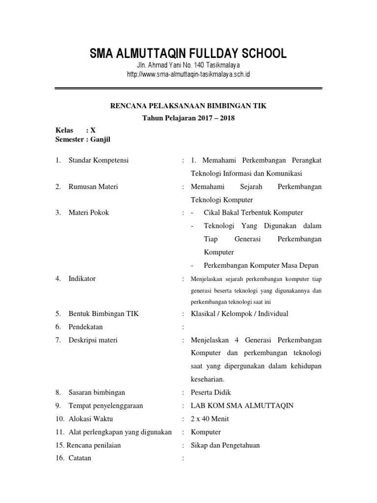 Rencana Pelaksanaan Bimbingan TIK | PDF