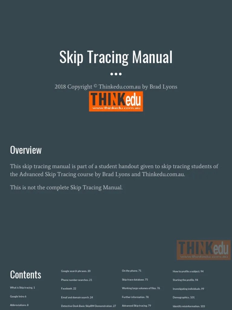 Skip Tracing Manual 2018 | PDF | Internet | Information Technology