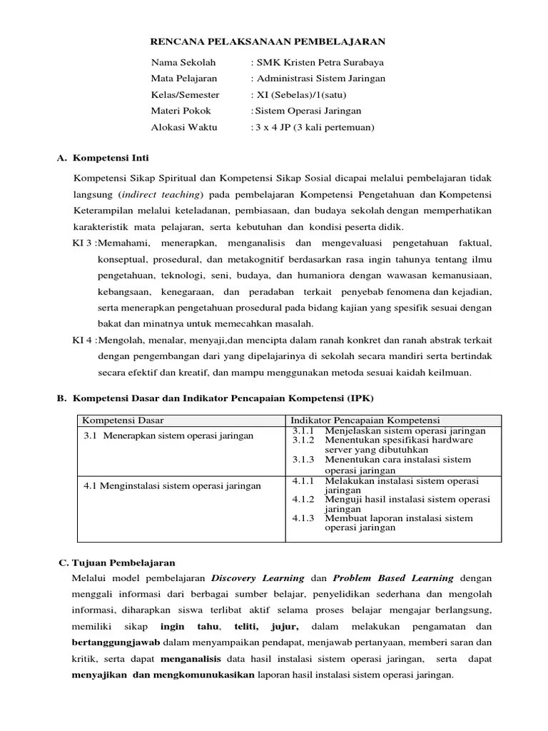 RPP 1 (Sistem Operasi Jaringan) | PDF