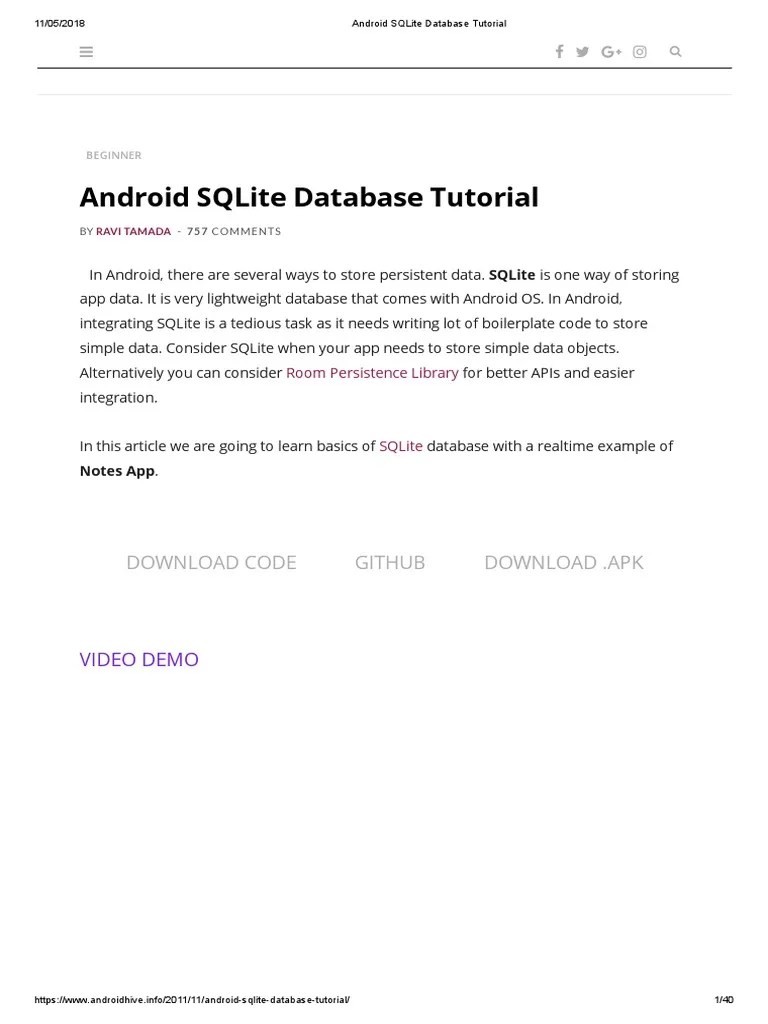 Android SQLite Database Tutorial | PDF | String (Computer Science ...