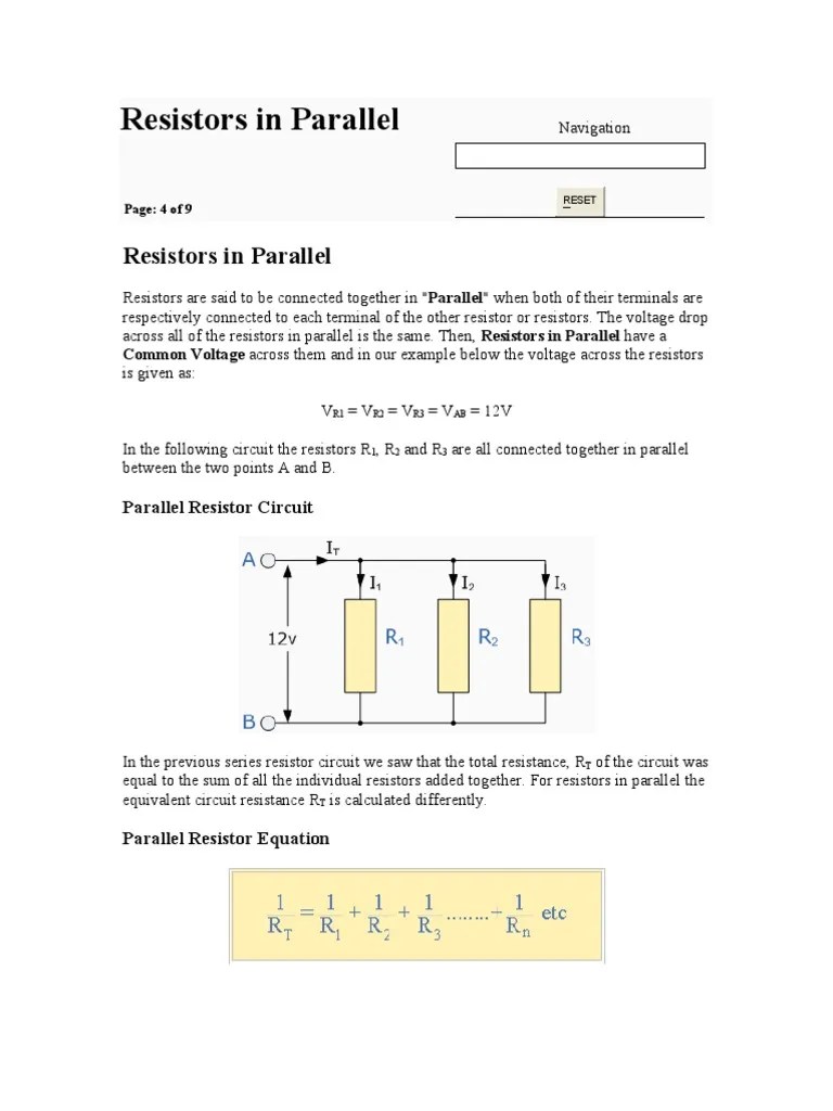 Resistor In Parallel Series And Parallel Circuits