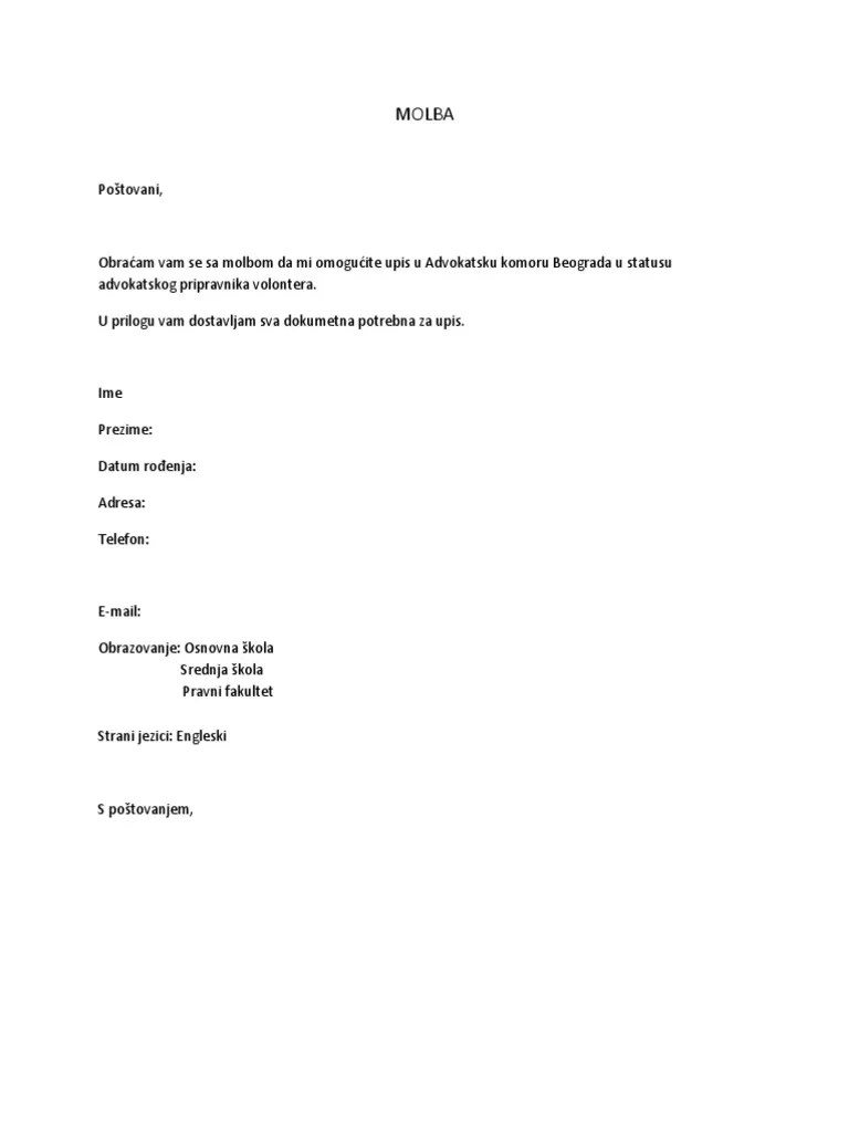 Molba Za Upis U Advokatsku Komoru | PDF