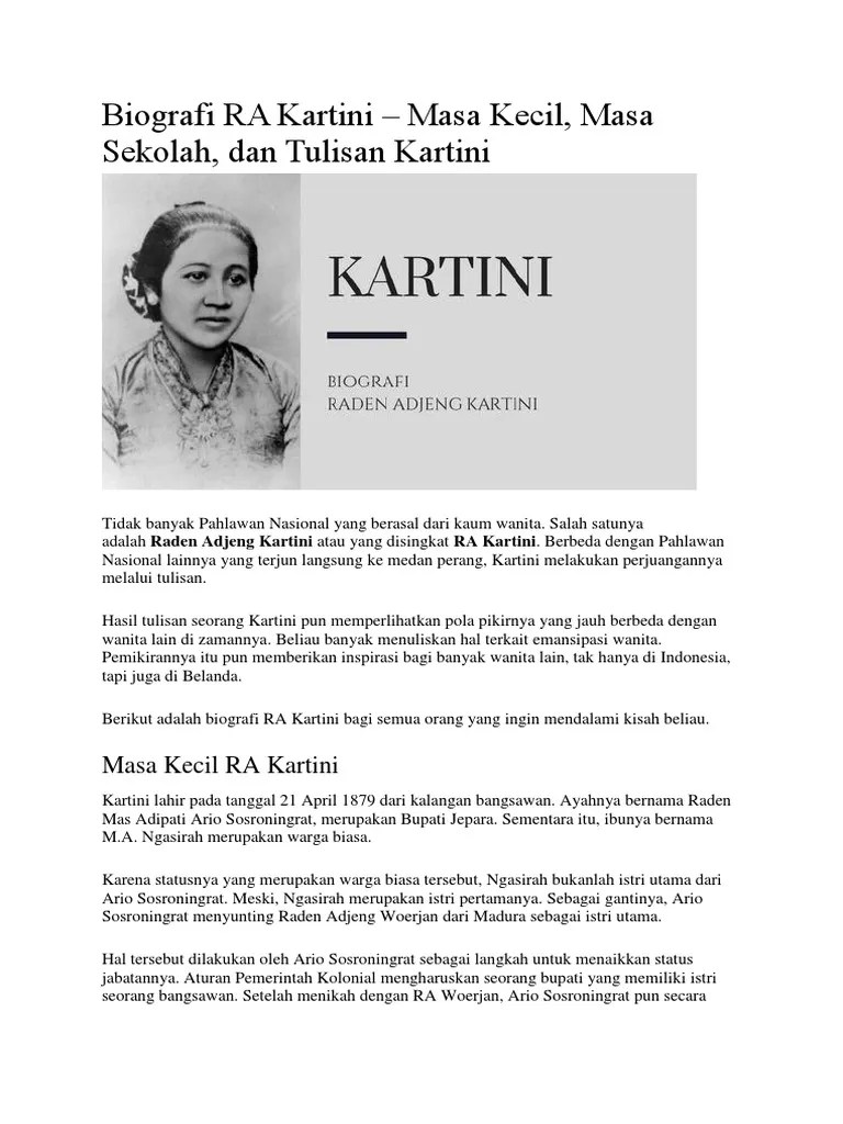 Her father's name is raden mas adipati ario sosroningrat and her . Biografi Bahasa Sunda Ra Kartini Masnurul