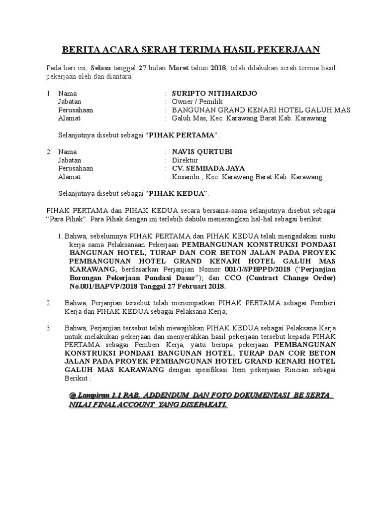 Doc Berita Acara Serah Terima Hasil Pekerjaan Jasa Fuad Anwar Academia Edu 15 Contoh Surat Berita Acara Kegiatan Kejadian Kehilangan.