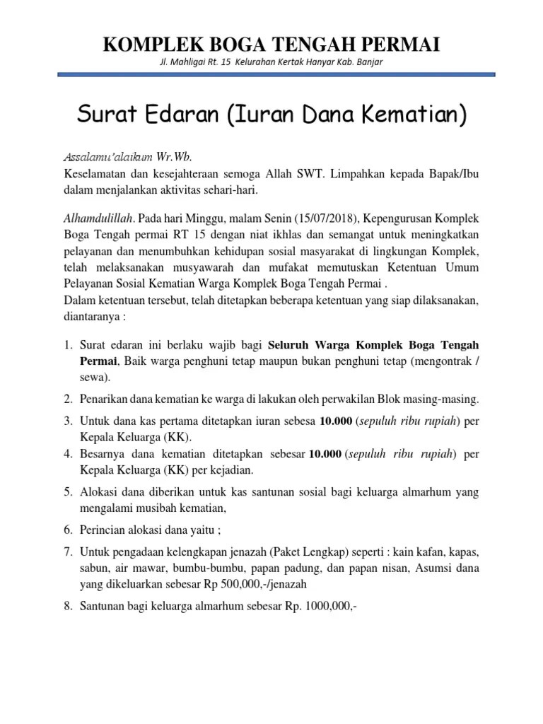 Contoh Surat Pemberitahuan Iuran Bulanan Rt Kumpulan Surat Penting 