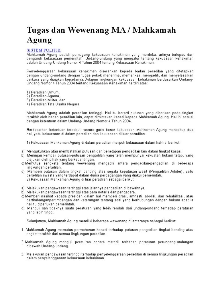 Tugas Dan Wewenang Ma Brainly