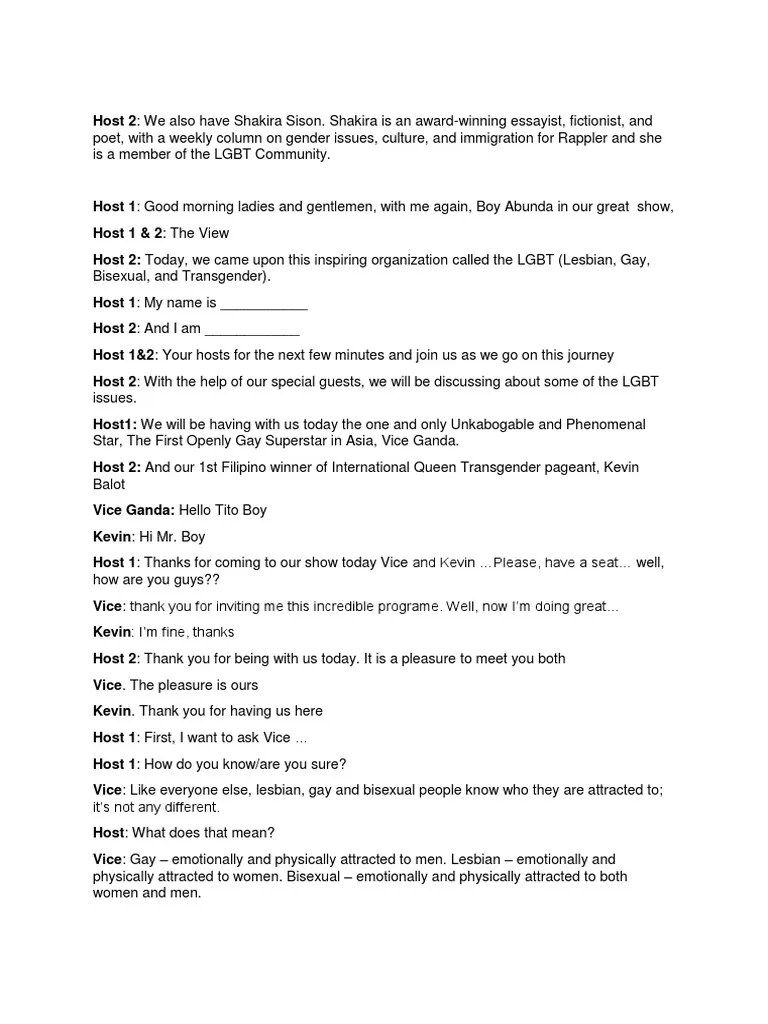 Talk Show Script | Bisexuality | Homosexuality