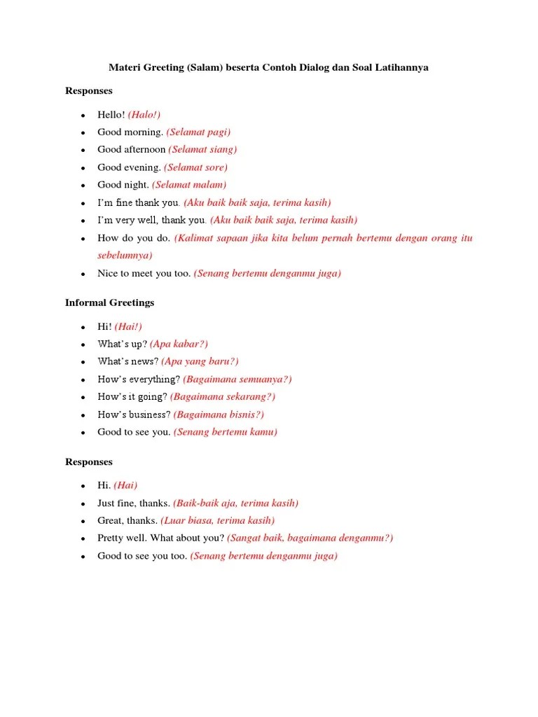 Berpamitan dengan orang lain, maka juga harus mengucapkan salam. Greeting And Parting Kelas 7 Smp Pdf