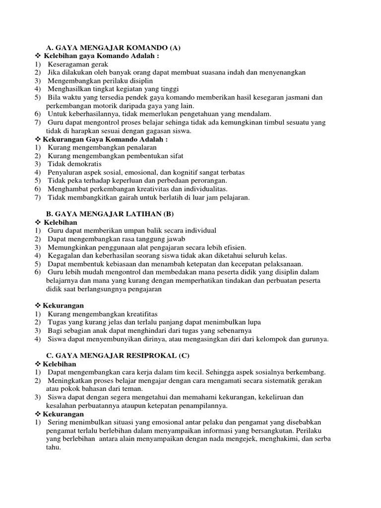 Keuntungan Dan Kelemahan Gaya Mengajar | PDF