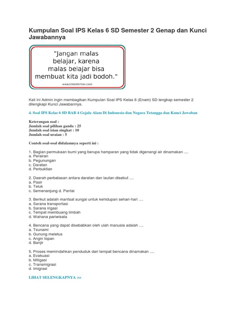 Contoh Soal Ips Kelas 6 Semester 2 Dan Kunci Jawaban Cute766