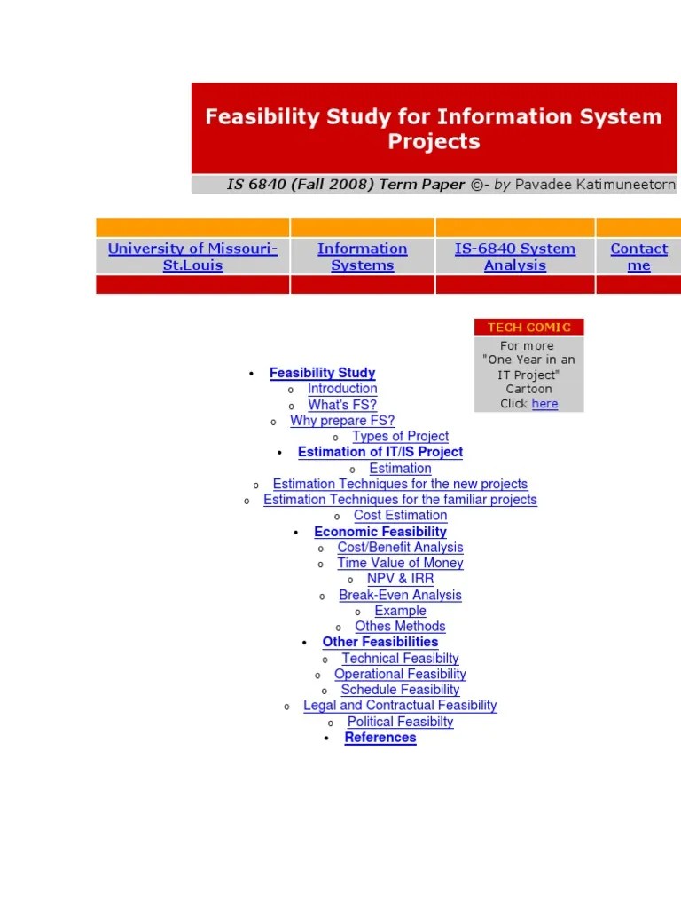 Feasibility Study For Information System Projects | PDF | Internal Rate ...