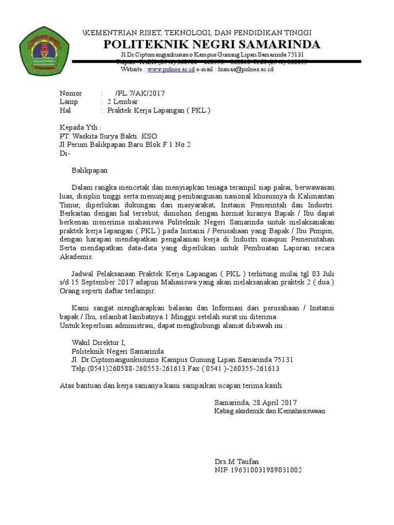 Dengan hormat, sehubungan dengan adanya program praktek kerja lapangan (pkl). Surat Balasan Pkl Dari Perusahaan Doc - Bagi Contoh Surat