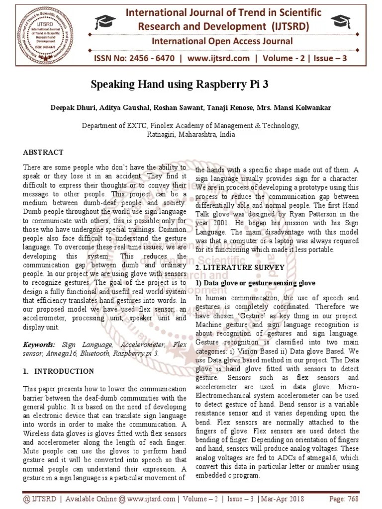 Speaking Hand Using Raspberry Pi 3 | PDF | Speech Synthesis | Bluetooth