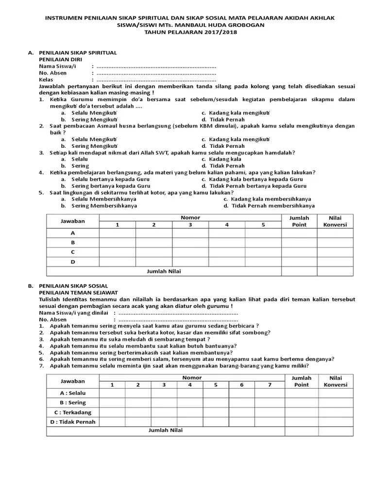 Observasi contoh format penilaian observasi sikap spiritual petunjuk : Instrumen Penilaian Sikap Spiritual Dan Sikap Sosial Siswa Pdf
