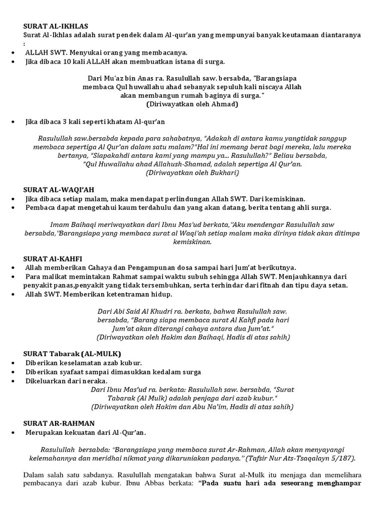 Surat Al Waqiah Dibaca Berapa Kali