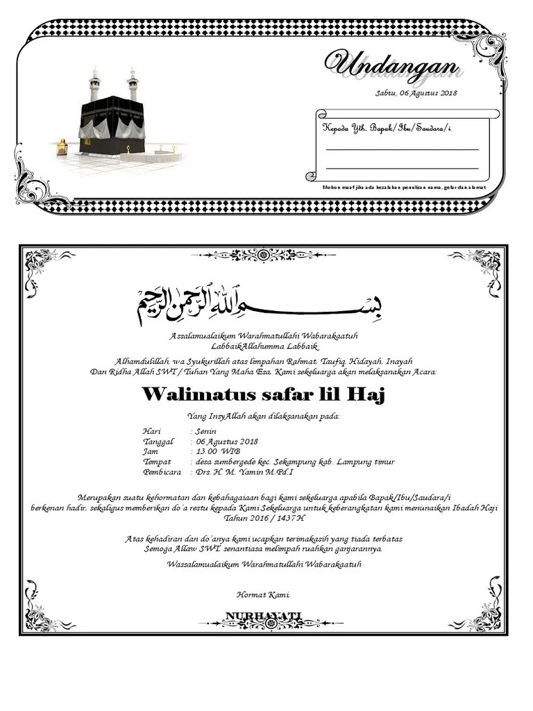 Desain unni undangan walimatussafar umroh mursyid undangan desain undangan . Contoh Undangan Walimatul Hajj Sedang