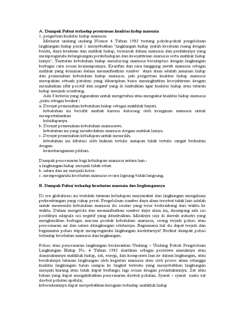 Dampak Polusi Terhadap Penurunan Kualitas Hidup Manusia | PDF
