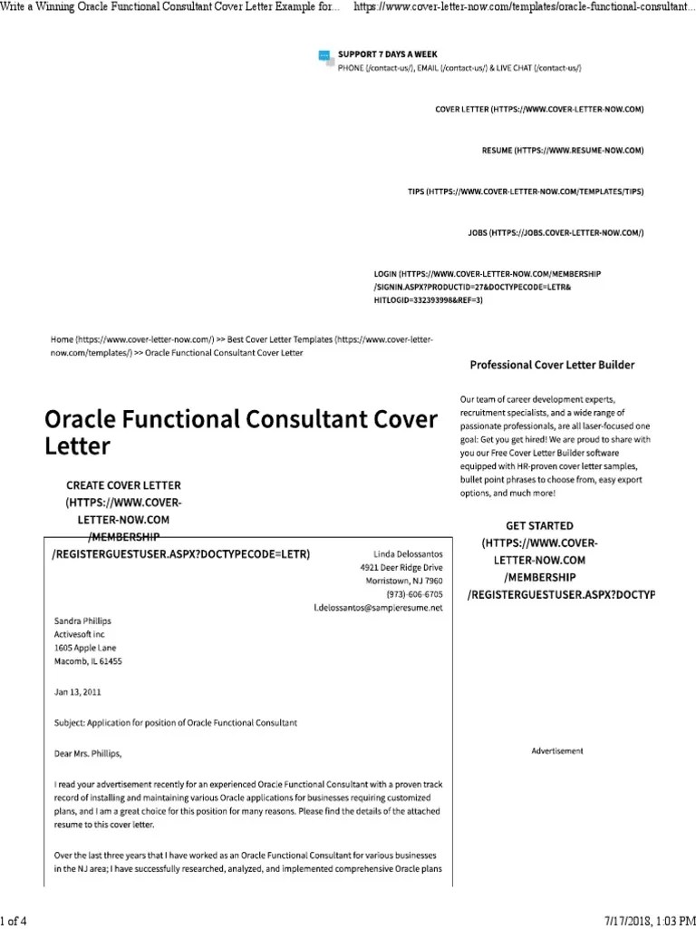 Create a professional cover letter and resume to get your dream job | fast & easy builder | unique examples for any position ✓ best price on the market. Oracle Functional Consultant Cover Letter Pdf