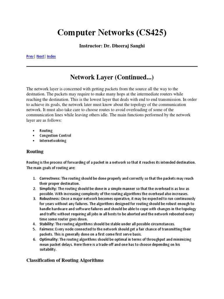 Computer Networks (CS425) : Network Layer (Continued... ) | PDF ...