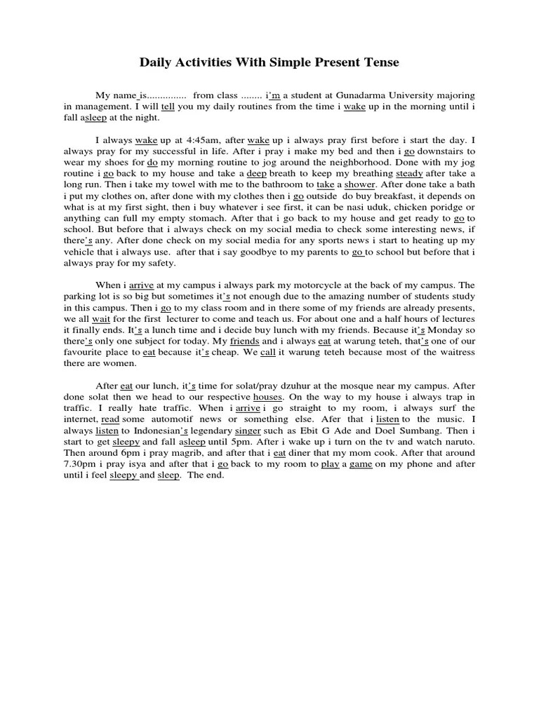 Daily activities adalah kalimat yang menjelaskan activitas rutin yang biasa dilakukan sehari—hari, berikut contoh daily activities untuk . Daily Activities Mahasiswa Beinyu Com