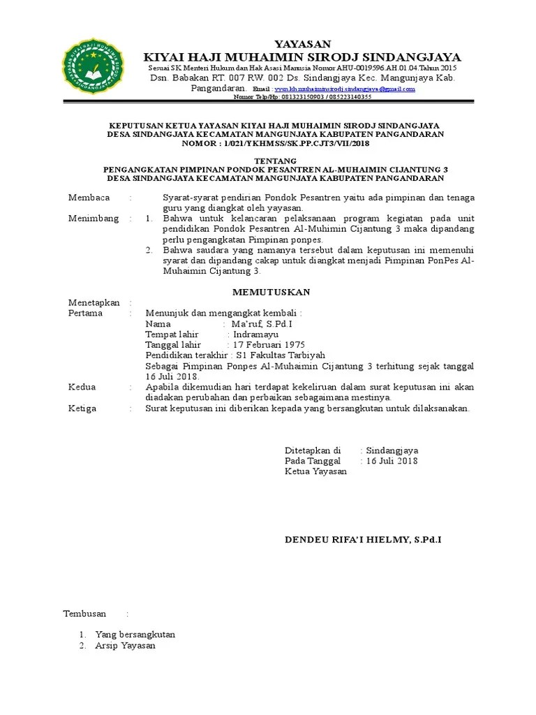 Doc Contoh Sk Madrasah Mts Hasyim Asy Ari Wonojati Academia Edu 