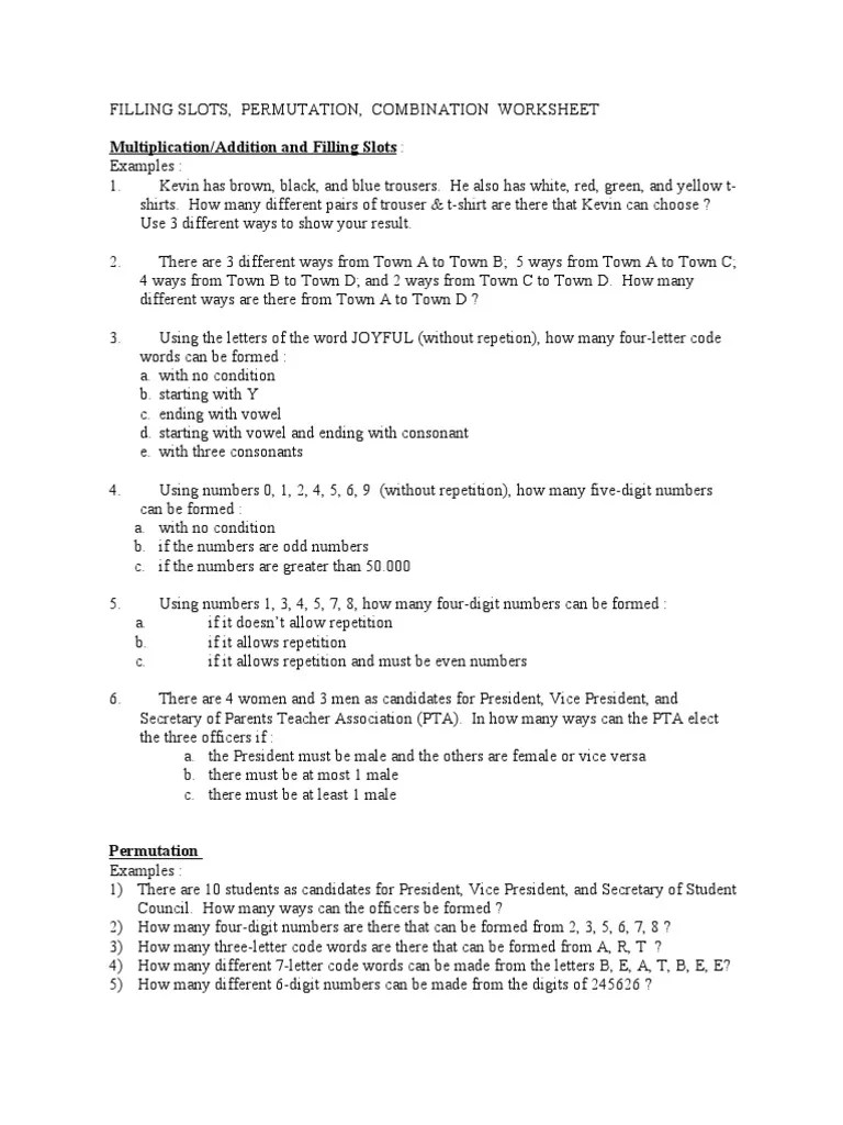 Combinatorics Worksheet | PDF | Playing Cards | Gaming Devices