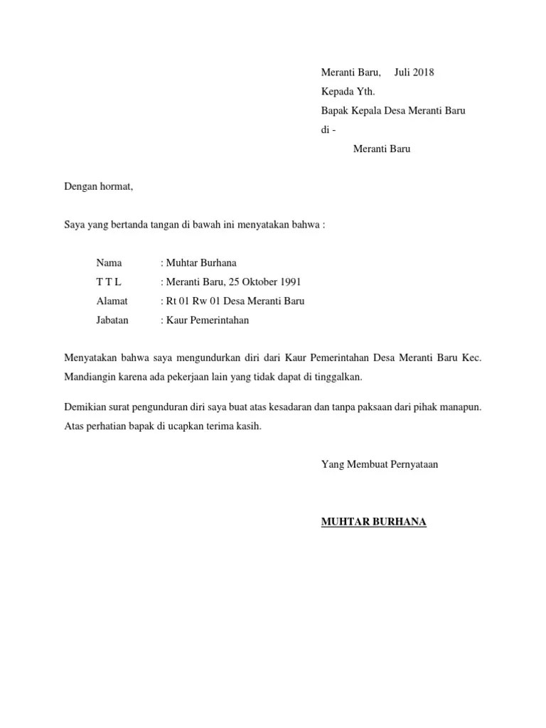 Stikes insan se agung bangkalan. Surat Pernyataan Pengunduran Diri Pdf