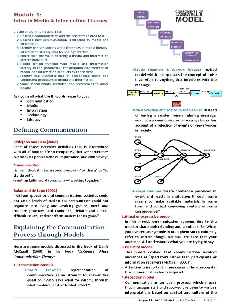 MIL - Module 1 | PDF | Mass Media | Communication