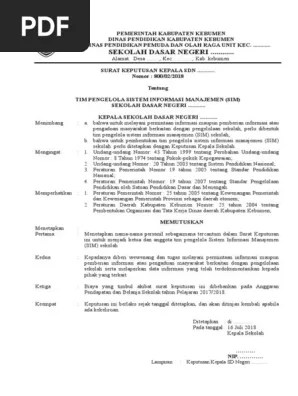 Surat keputusan kepala sekolah menengah pertama. Sk Tim Pengelola Sim Pdf
