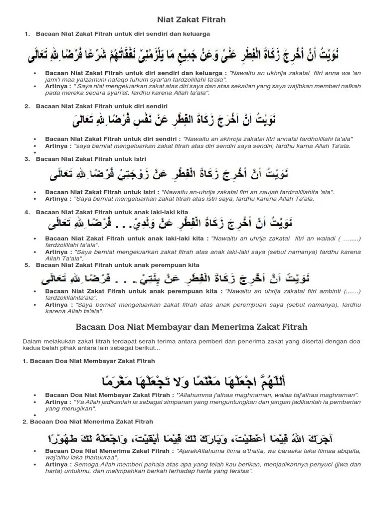 Niat Dan Doa Zakat Fitrah | PDF