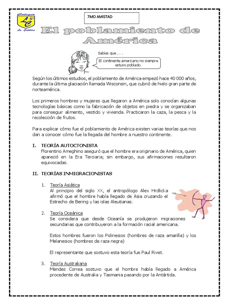 7mo El Poblamiento De America Historiap | PDF | Américas | Continente