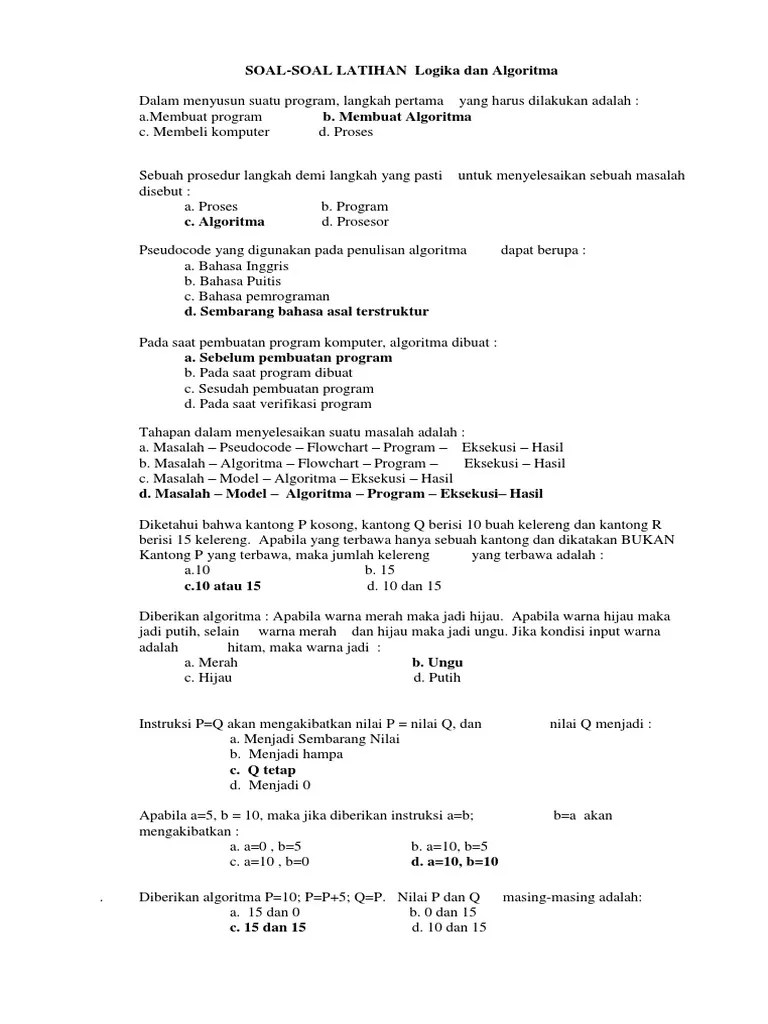 Algoritma untuk mencari elemen terbesar di dalam sebuah larik array yang berukuran n elemen. Contoh Soal Logika Dan Algoritma Pdf