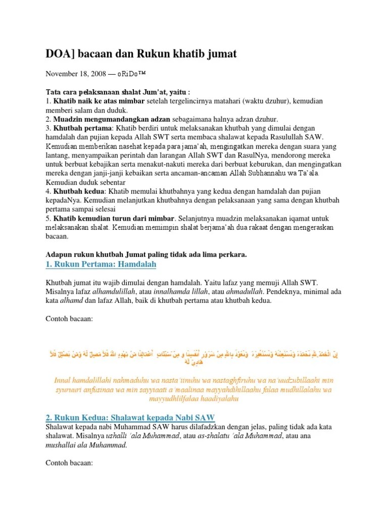 Tercepat Rukun Pertama Shalat Jumat Adalah