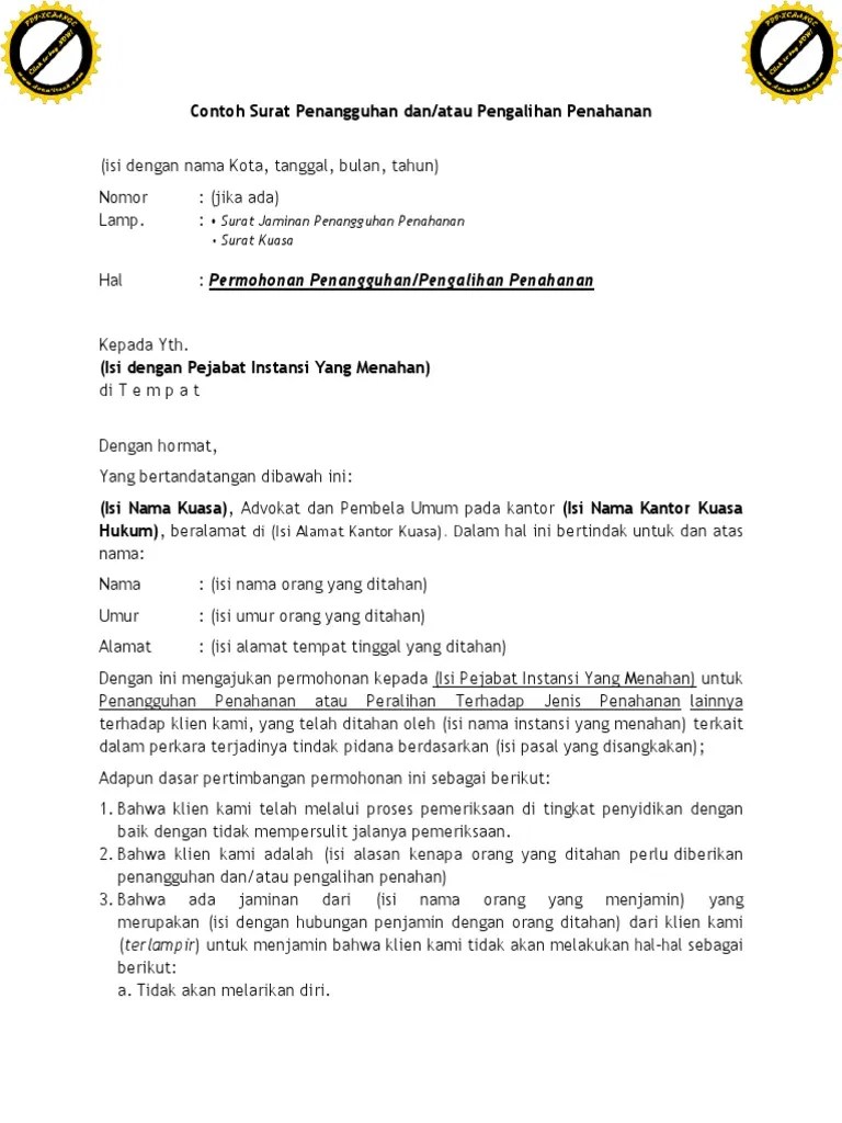 Contoh surat penangguhan penahanan dari pihak keluarga contoh seputar surat. Penangguhan Penahanan Pdf