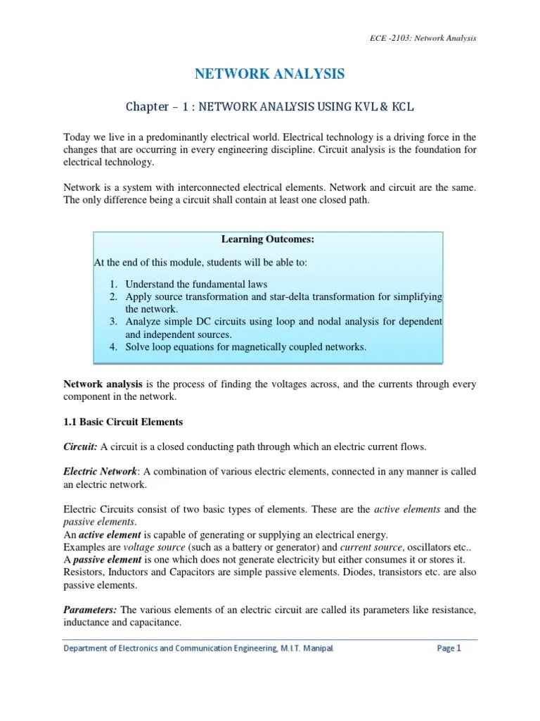 Network Analysis Chap.1 KVL & KCL - Pdf-1 | PDF | Electrical Network ...