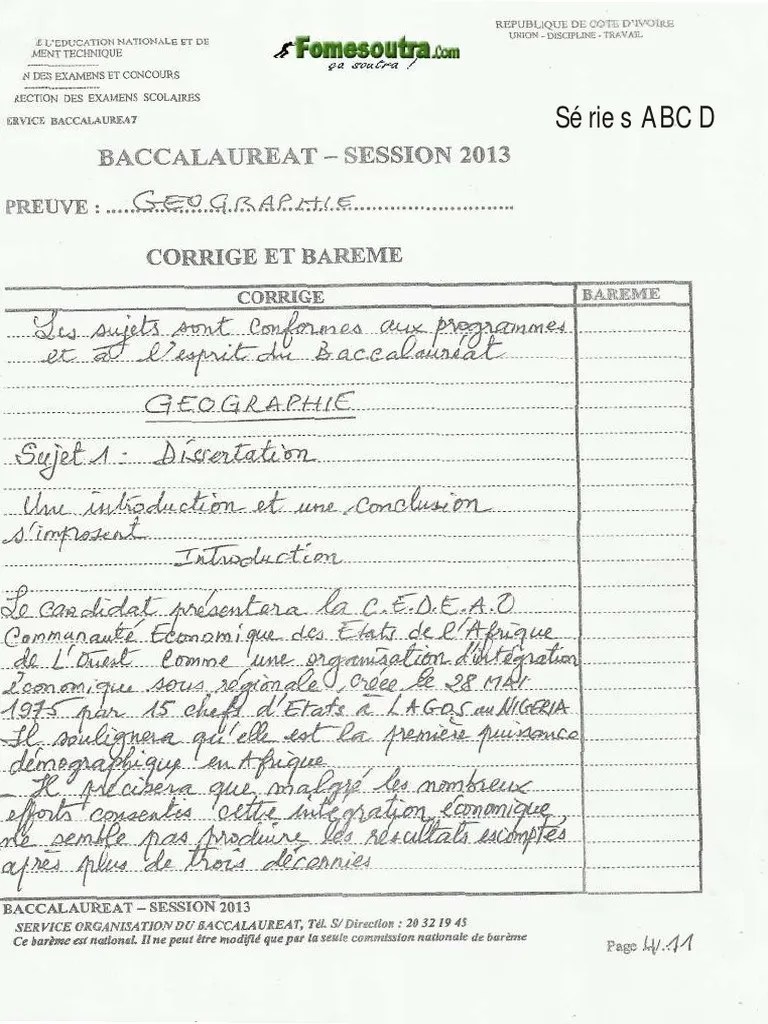 bac francais corrigé dissertation