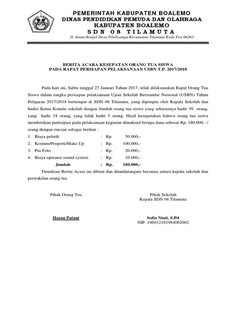 Contoh atau format buku penghubung terlihat pada gambar berikut. Berita Acara Rapat Orang Tua Siswa Gue Viral