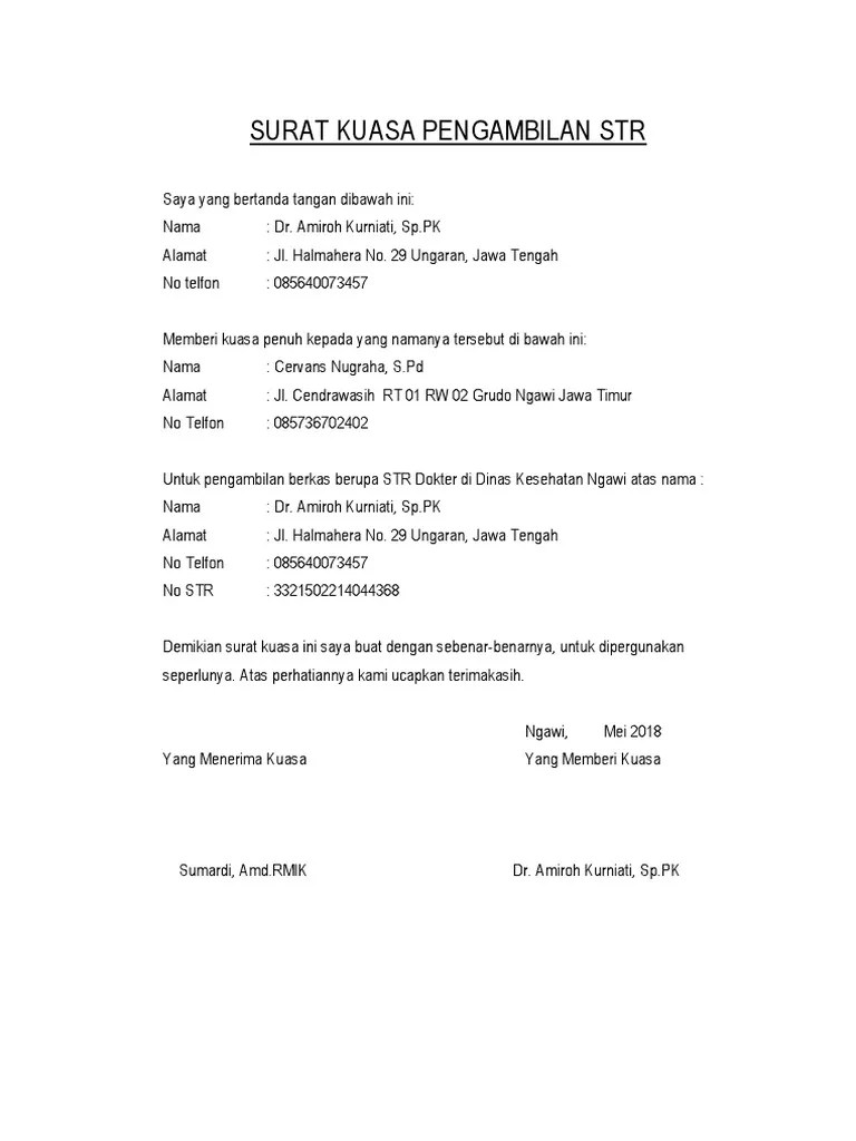 Contoh Surat Kuasa Yang Benar Free Download Suratresmi 