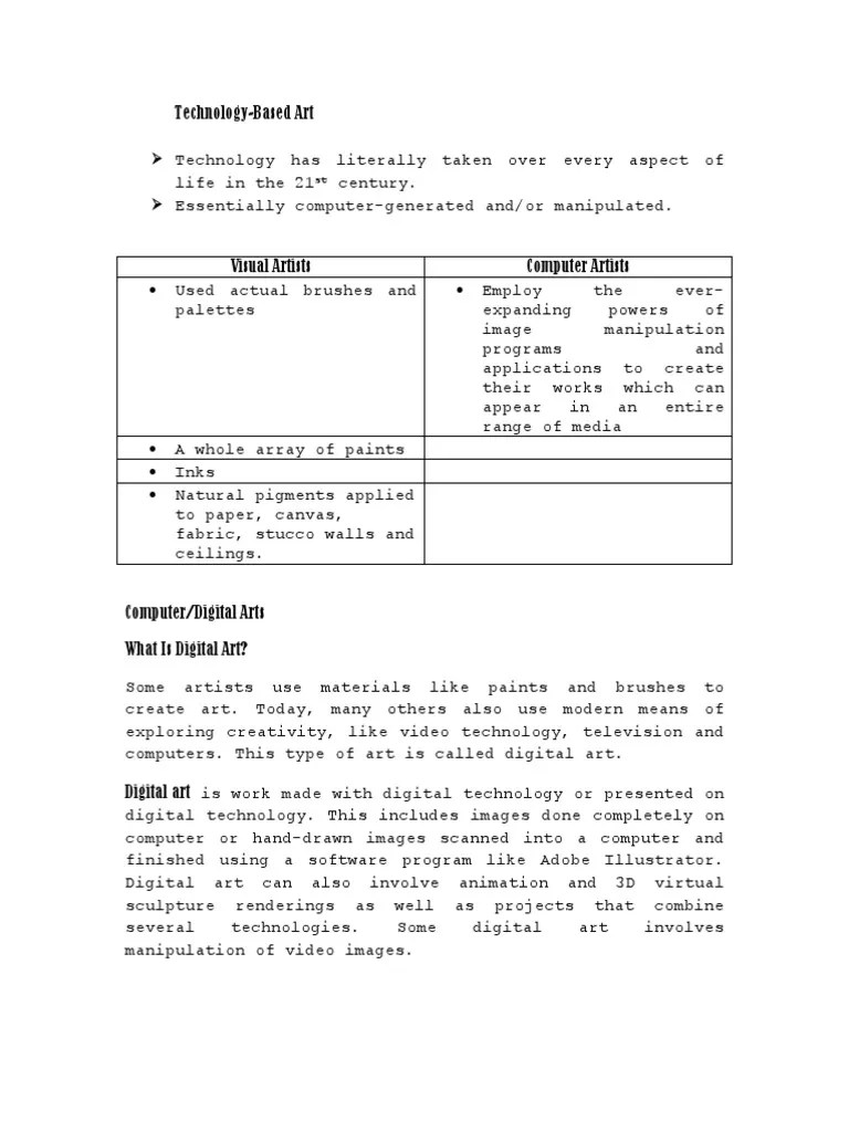 Lesson 1 Technology-Based Art | PDF | Computer Art | Art Media