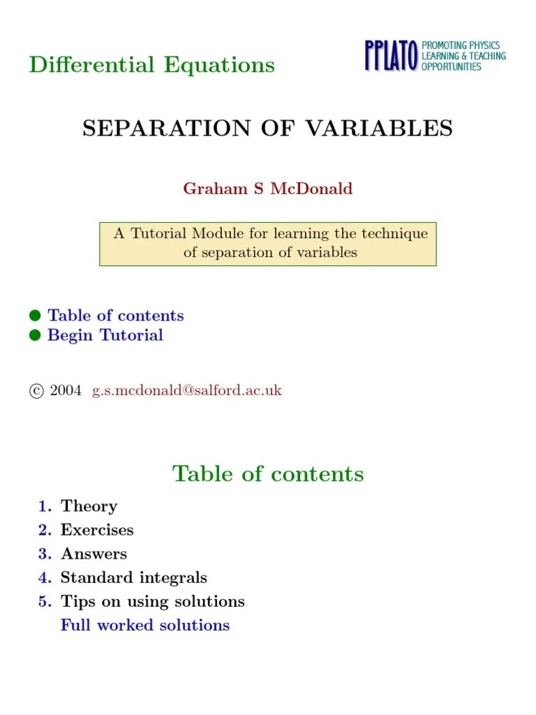 Ordinary Differential Equations Separation Variables | PDF | Ordinary Differential Equation ...