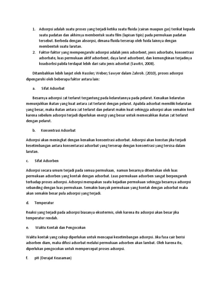 Adsorpsi Adalah Suatu Proses Yang Terjadi Ketika Suatu Fluida | PDF