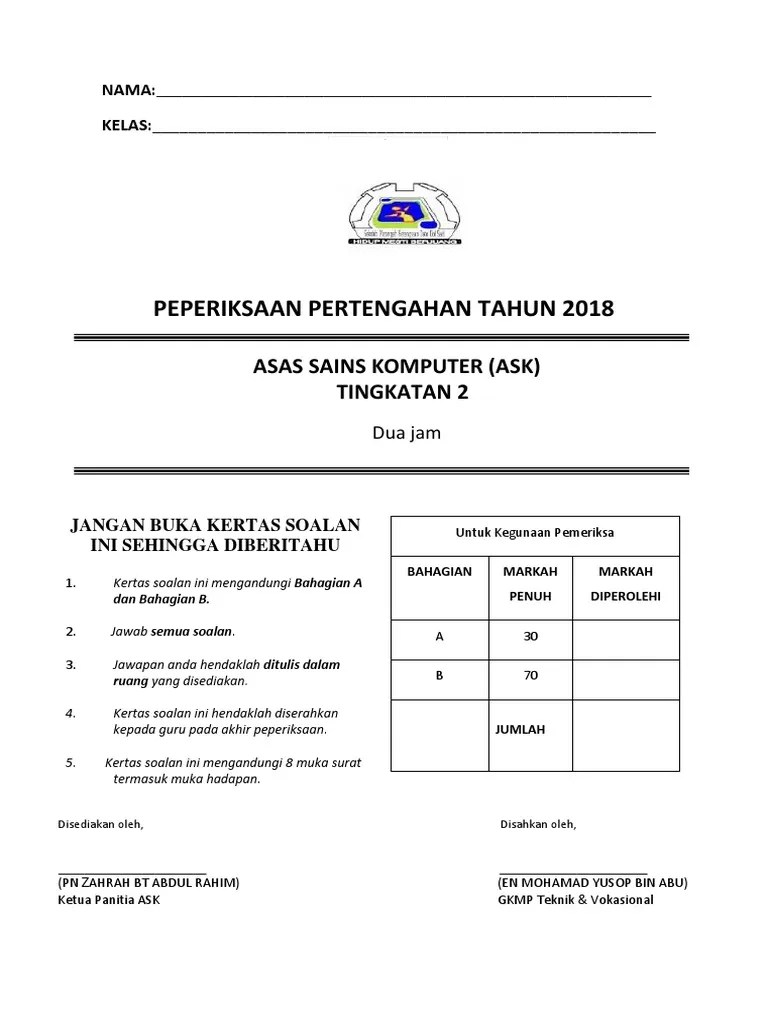 Soalan Ask Tingkatan 1 Akhir Tahun Contoh Oliv Cute766